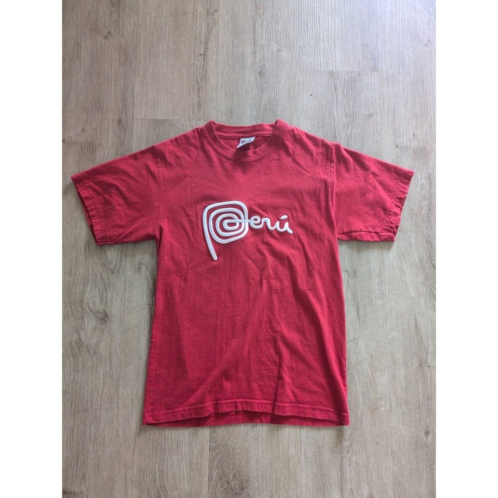 Peru  Embroidered T-Shirt Mens S Red Crew Neck Short Sleeve